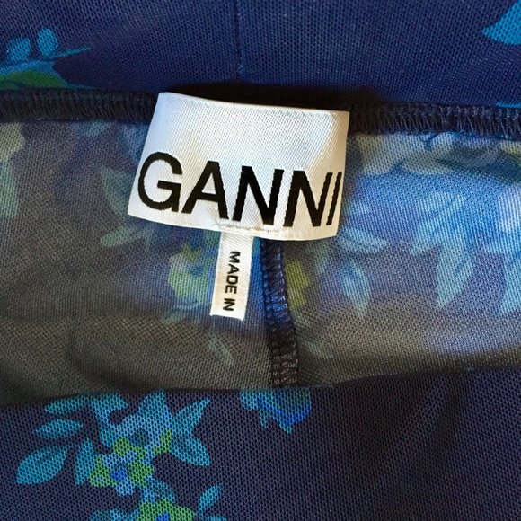 GANNI - Blue Floral Sheer Leggings - Sky Captain Printed Mesh - S - Picture 8 of 12